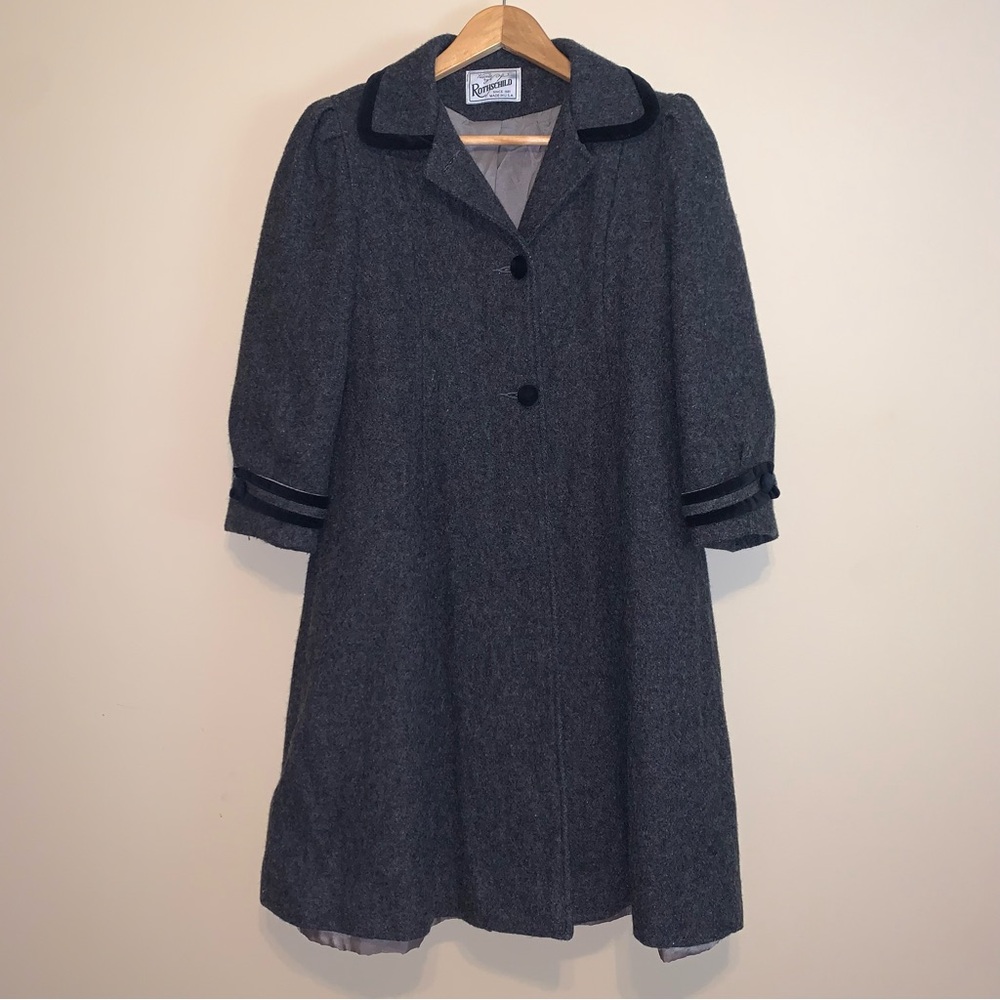 Grey Wool Coat Trench Long Jacket Vintage Winter Preppy